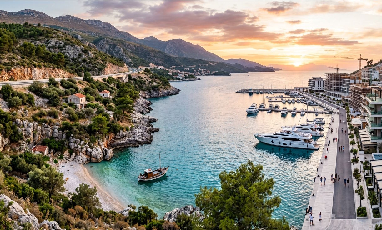 Modern marina development on the Albanian Riviera showcasing the transformation of Albania's coastline.