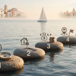 Step-by-step guide to international property investment showing key stages such as market research, financing, location selection and property ownership.