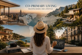 Luxury homes in different international destinations illustrating the concept of co-primary living and owning multiple homes across the world.
