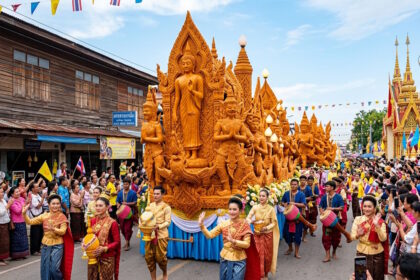 Wax sculpture during the Ubon Ratchathani Candle Festival in Thailand