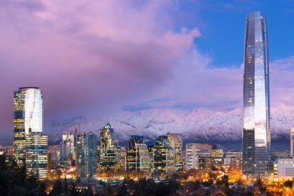 Skyline of Santiago, Chile, with the Andes Mountains in the background